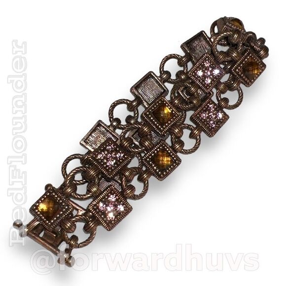 Brown Metal Bracelet with Rhinestone Embellishment - Picture 4 of 7